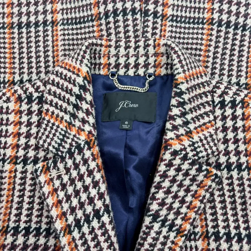 J. Crew Wool Blend Single Breasted Topcoat Cabernet Plaid Size 6 - Picture 12 of 12